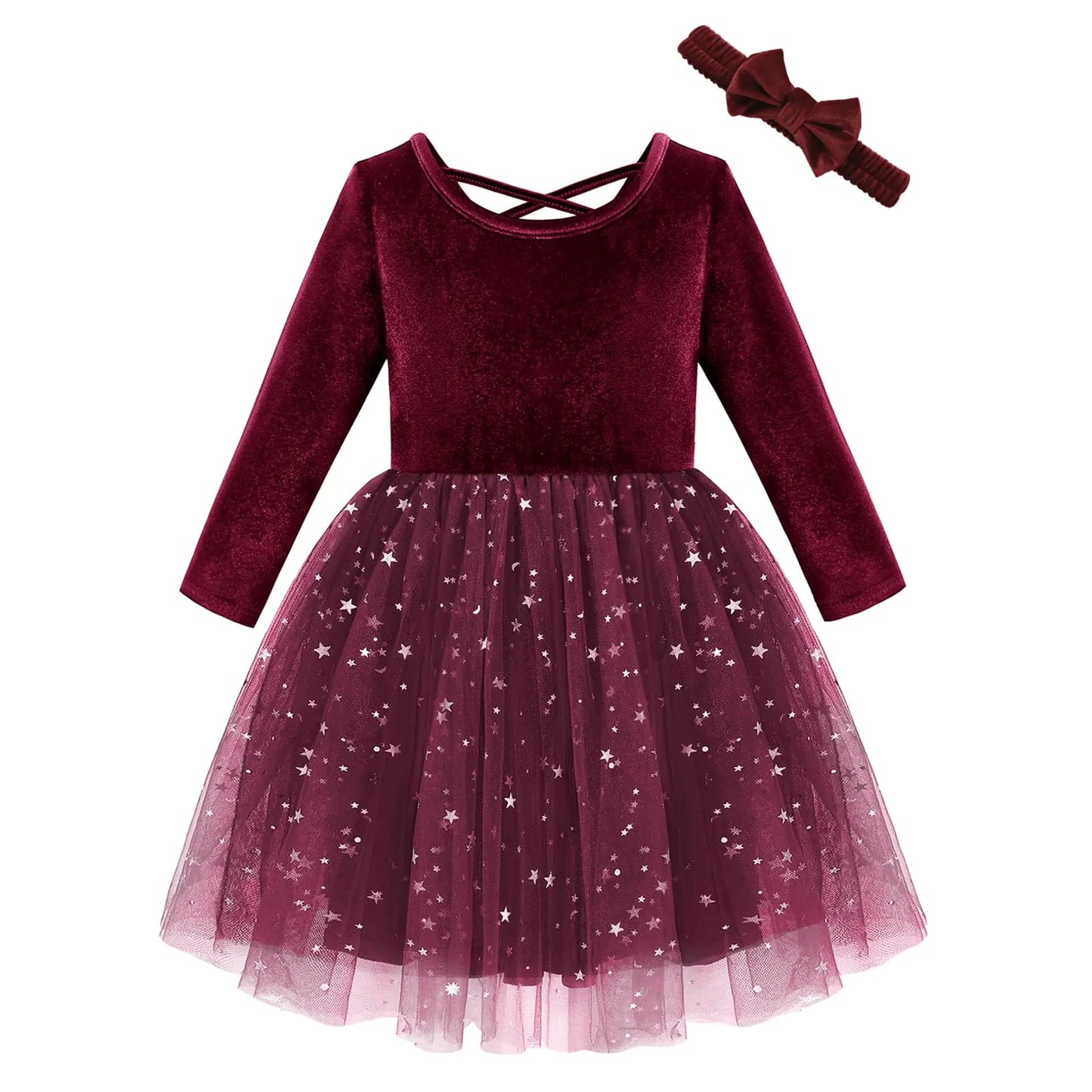 Velvet Twirl Baby Girl Dress - Burgundy