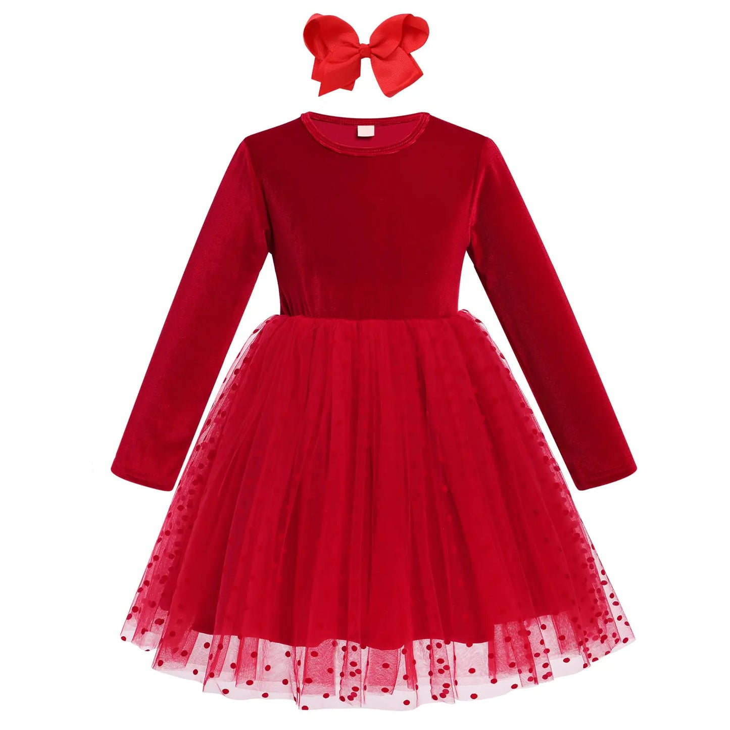 Toddler Girls Velvet Glitter Christmas Dress with Headband